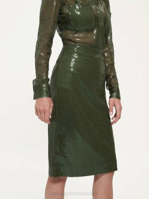 GUESS falda de lentejuelas megan mujer 0P8X2309 peyote verde vestir