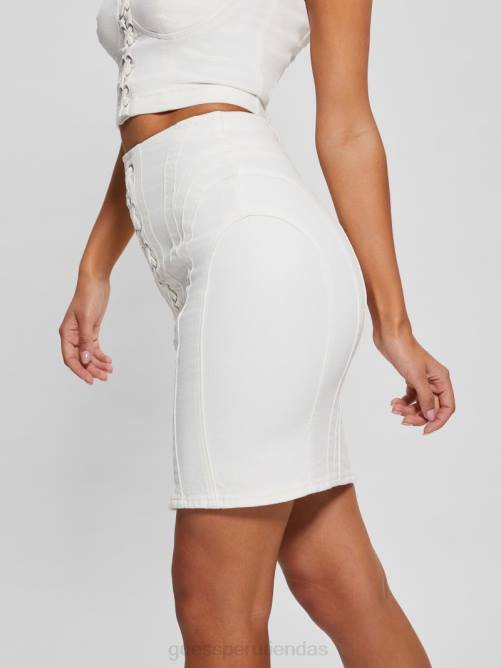 GUESS falda de mezclilla eco cecila con cordones mujer 0P8X111 blanco puro vestir