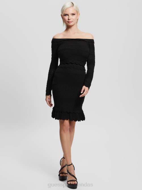 GUESS falda de pointelle con detalles ecológicos mujer 0P8X2362 negro vestir