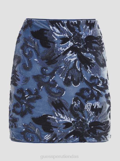 GUESS falda de terciopelo con adornos ernesta mujer 0P8X2342 flor azul lentejuelas vestir