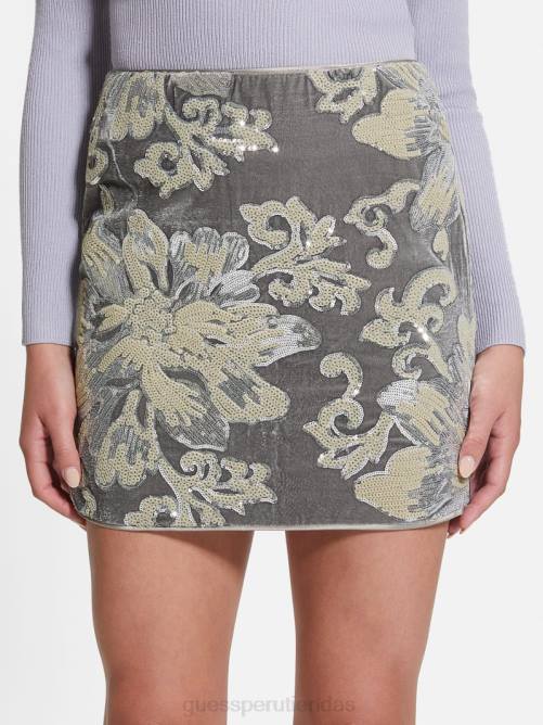 GUESS falda de terciopelo con adornos ernesta mujer 0P8X2398 flor lentejuelas bordado plata vestir