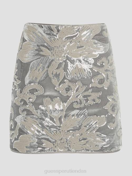 GUESS falda de terciopelo con adornos ernesta mujer 0P8X2398 flor lentejuelas bordado plata vestir