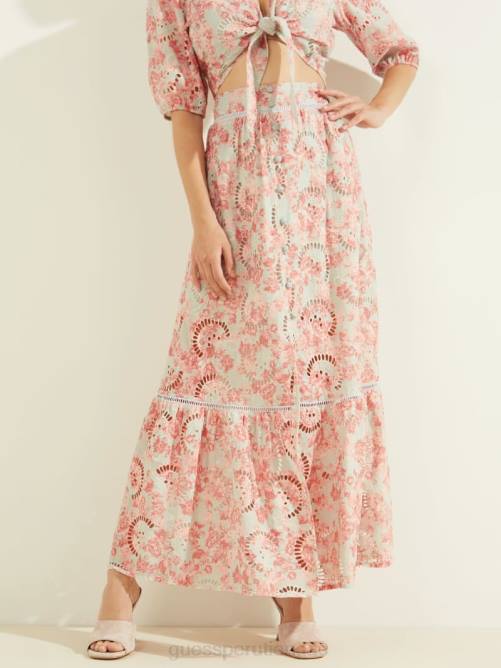 GUESS falda esmeralda mujer 0P8X2403 coral con estampado de flores al atardecer vestir