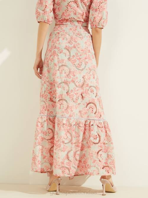 GUESS falda esmeralda mujer 0P8X2403 coral con estampado de flores al atardecer vestir