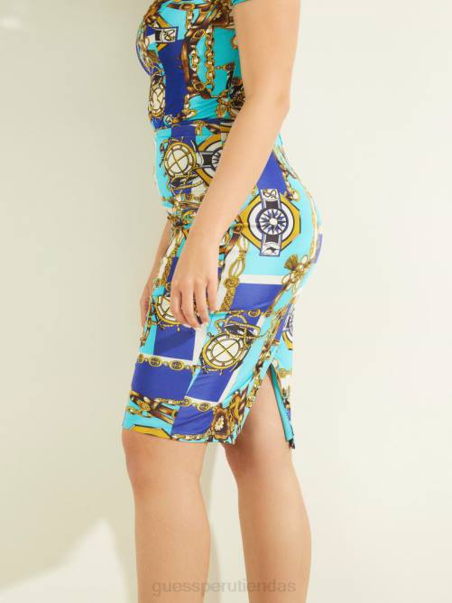 GUESS falda lápiz kathleen mujer 0P8X2401 combinación azul santorini vestir
