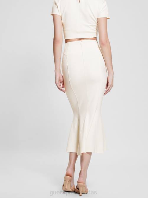 GUESS falda larga con volantes mujer 0P8X1999 blanco crema vestir