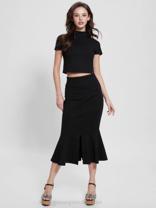 GUESS falda larga con volantes mujer 0P8X2022 negro vestir