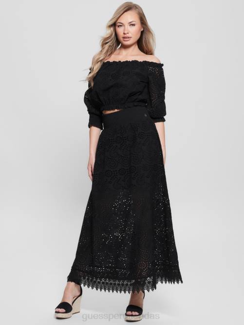 GUESS falda larga sangallo rafa mujer 0P8X2023 negro vestir