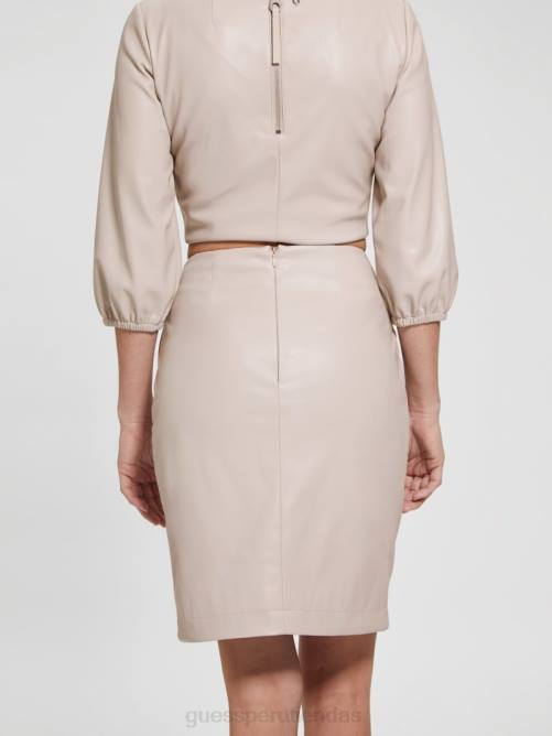 GUESS falda marianne de piel sintética mujer 0P8X2372 guijarro pálido vestir