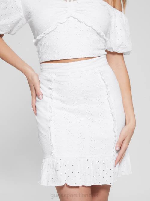 GUESS minifalda aini con ojales mujer 0P8X1994 blanco puro vestir