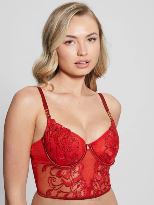 GUESS corsé brillante floral christie mujer 0P8X1265 lurex florido rojo vestir