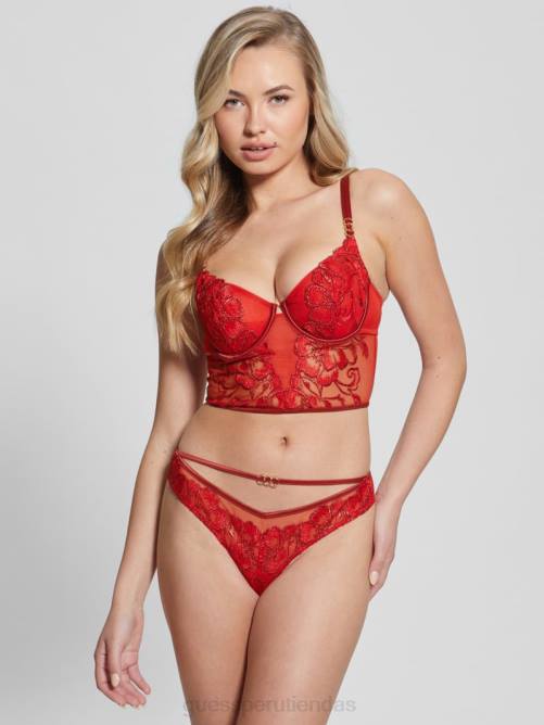 GUESS corsé brillante floral christie mujer 0P8X1265 lurex florido rojo vestir