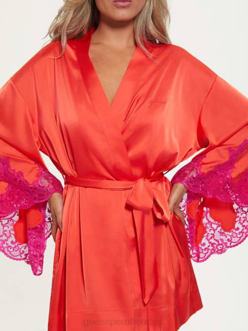 GUESS kimono bridgette mujer 0P8X2630 lava roja vestir