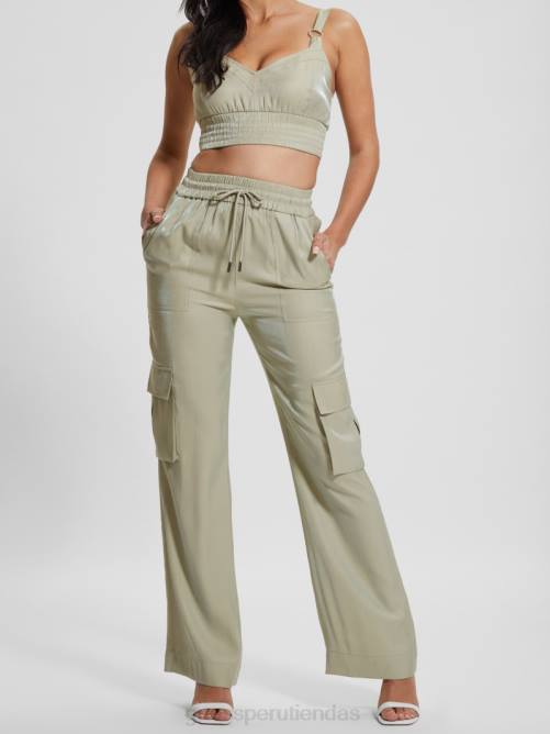 GUESS pantalón cargo eco chantal satinado mujer 0P8X2033 helecho polvoriento multi vestir