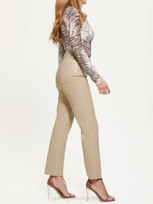 GUESS pantalones Kelly de piel sintética mujer 0P8X2251 blanco beige vestir