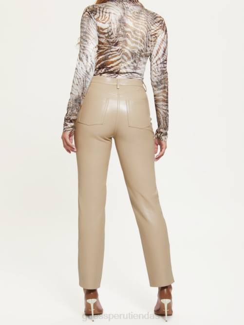 GUESS pantalones Kelly de piel sintética mujer 0P8X2251 blanco beige vestir