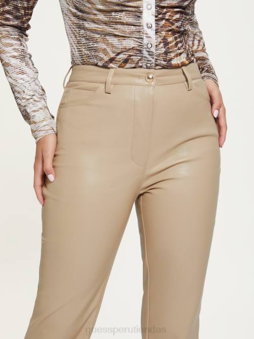 GUESS pantalones Kelly de piel sintética mujer 0P8X2251 blanco beige vestir