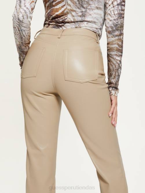 GUESS pantalones Kelly de piel sintética mujer 0P8X2251 blanco beige vestir