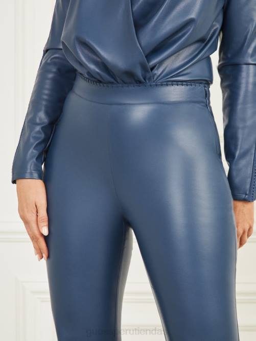 GUESS pantalones acampanados de piel sintética hype mujer 0P8X2070 Denim oscuro vestir