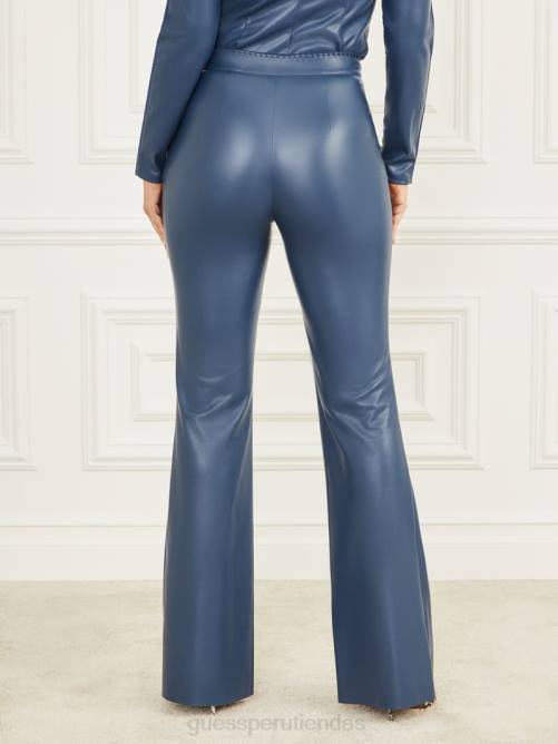 GUESS pantalones acampanados de piel sintética hype mujer 0P8X2070 Denim oscuro vestir