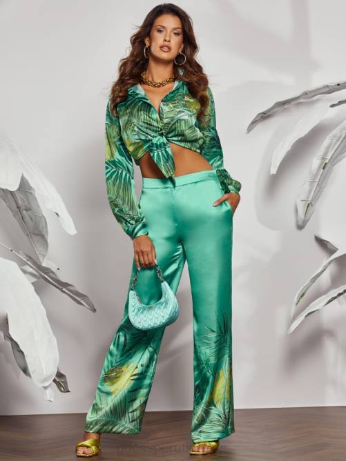 GUESS pantalones anchos eco brisilda mujer 0P8X2143 monstera verde azulado original vestir