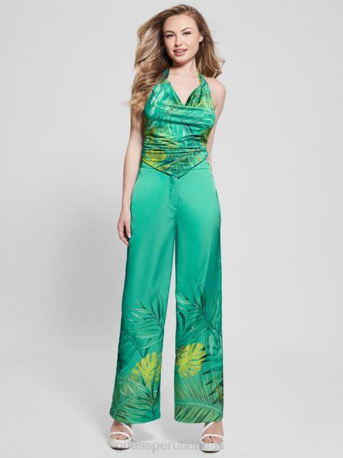 GUESS pantalones anchos eco brisilda mujer 0P8X2143 monstera verde azulado original vestir
