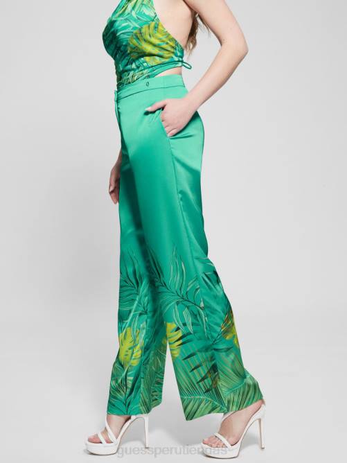 GUESS pantalones anchos eco brisilda mujer 0P8X2143 monstera verde azulado original vestir
