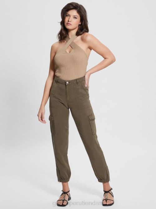 GUESS pantalones cargo chinos bowie mujer 0P8X2014 asfalto verde multi vestir