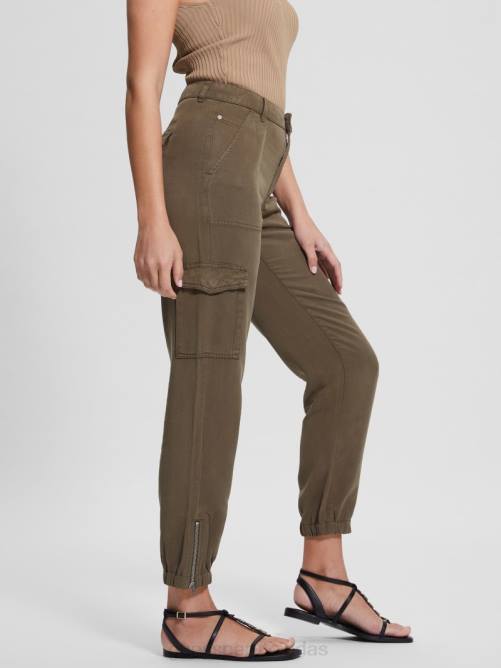 GUESS pantalones cargo chinos bowie mujer 0P8X2014 asfalto verde multi vestir