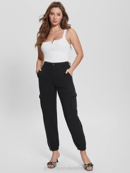GUESS pantalones cargo chinos bowie mujer 0P8X2098 negro azabache multicolor vestir