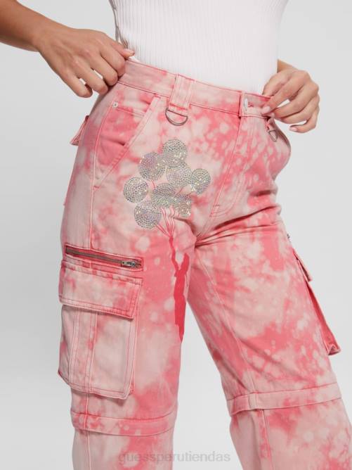 GUESS pantalones cargo convertibles malia de pernera ancha mujer 0P8X2044 teñido anudado rosa de la mañana vestir