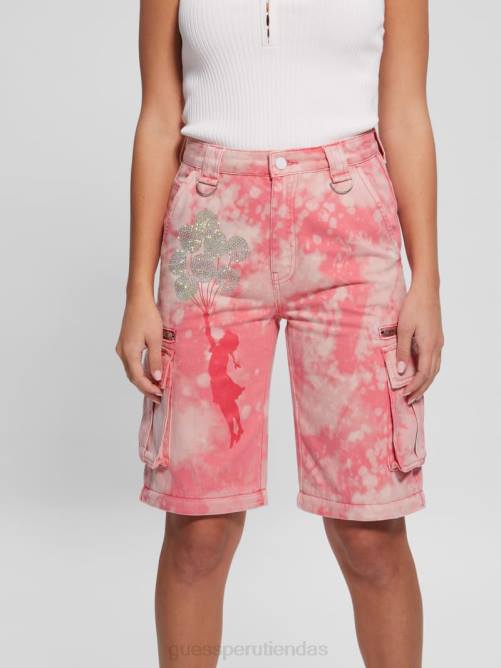 GUESS pantalones cargo convertibles malia de pernera ancha mujer 0P8X2044 teñido anudado rosa de la mañana vestir
