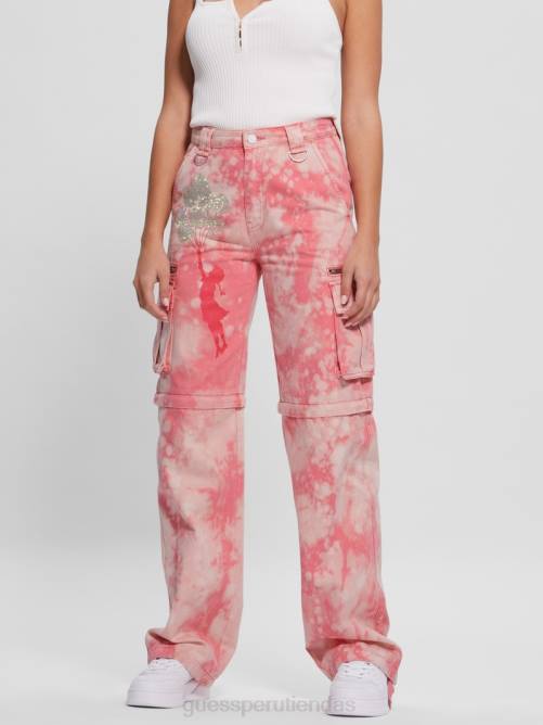 GUESS pantalones cargo convertibles malia de pernera ancha mujer 0P8X2044 teñido anudado rosa de la mañana vestir