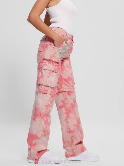 GUESS pantalones cargo convertibles malia de pernera ancha mujer 0P8X2044 teñido anudado rosa de la mañana vestir