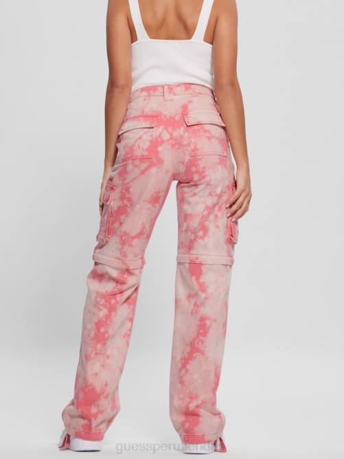 GUESS pantalones cargo convertibles malia de pernera ancha mujer 0P8X2044 teñido anudado rosa de la mañana vestir