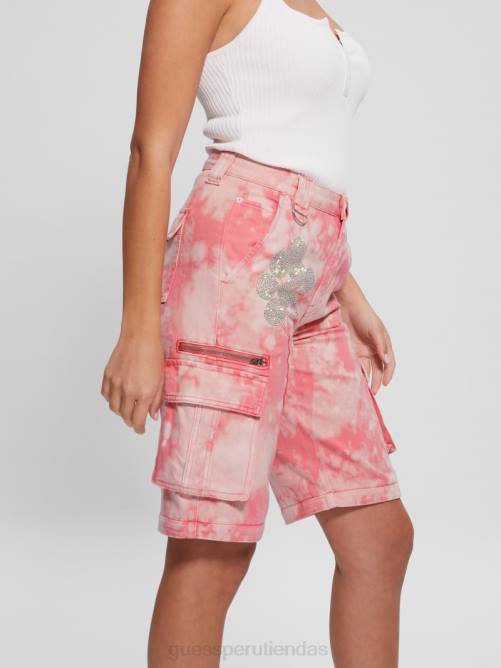 GUESS pantalones cargo convertibles malia de pernera ancha mujer 0P8X2044 teñido anudado rosa de la mañana vestir