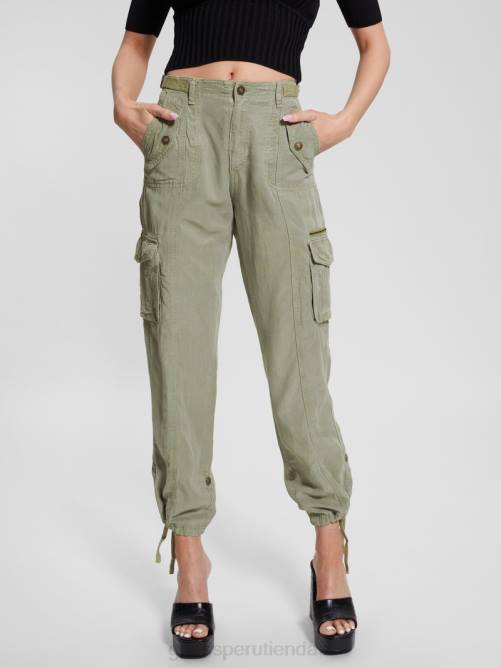 GUESS pantalones cargo eco nessi de lino mujer 0P8X2016 salvia oceánica multi vestir