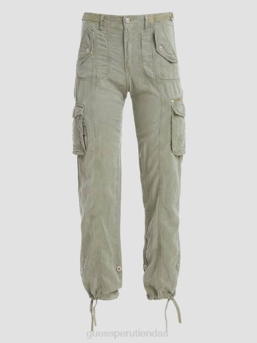 GUESS pantalones cargo eco nessi de lino mujer 0P8X2016 salvia oceánica multi vestir
