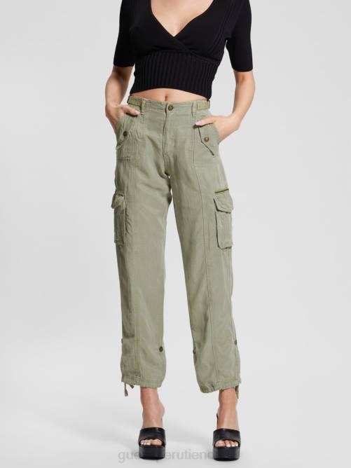 GUESS pantalones cargo eco nessi de lino mujer 0P8X2016 salvia oceánica multi vestir
