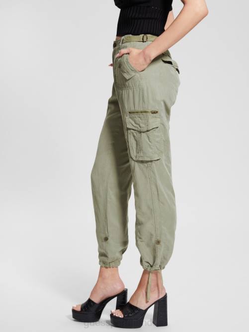 GUESS pantalones cargo eco nessi de lino mujer 0P8X2016 salvia oceánica multi vestir