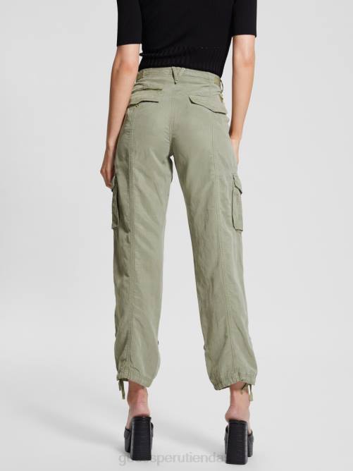 GUESS pantalones cargo eco nessi de lino mujer 0P8X2016 salvia oceánica multi vestir