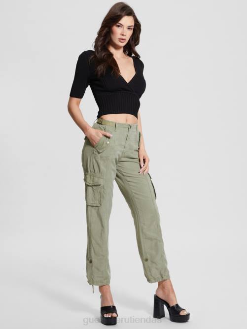 GUESS pantalones cargo eco nessi de lino mujer 0P8X2016 salvia oceánica multi vestir