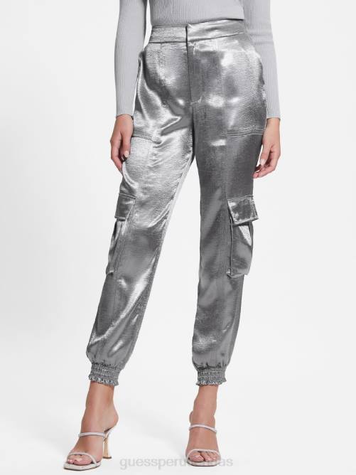 GUESS pantalones cargo eco soundwave de satén mujer 0P8X2175 metálico vestir
