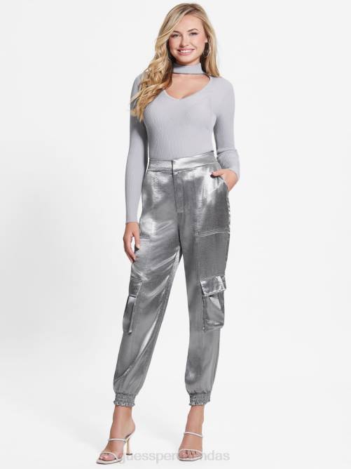 GUESS pantalones cargo eco soundwave de satén mujer 0P8X2175 metálico vestir