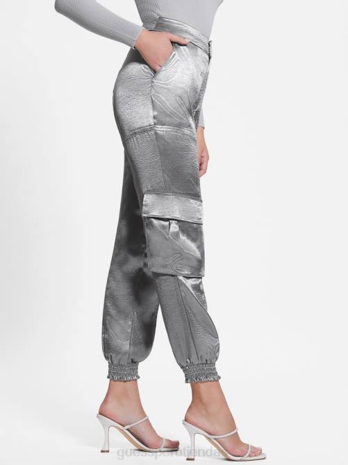 GUESS pantalones cargo eco soundwave de satén mujer 0P8X2175 metálico vestir