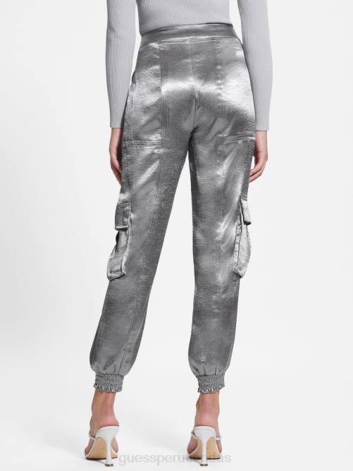 GUESS pantalones cargo eco soundwave de satén mujer 0P8X2175 metálico vestir