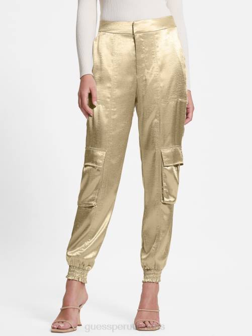 GUESS pantalones cargo eco soundwave de satén mujer 0P8X2201 cemento vestir