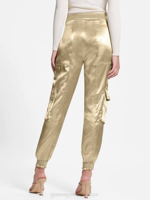 GUESS pantalones cargo eco soundwave de satén mujer 0P8X2201 cemento vestir