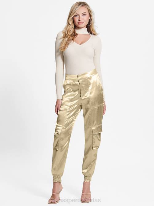 GUESS pantalones cargo eco soundwave de satén mujer 0P8X2201 cemento vestir
