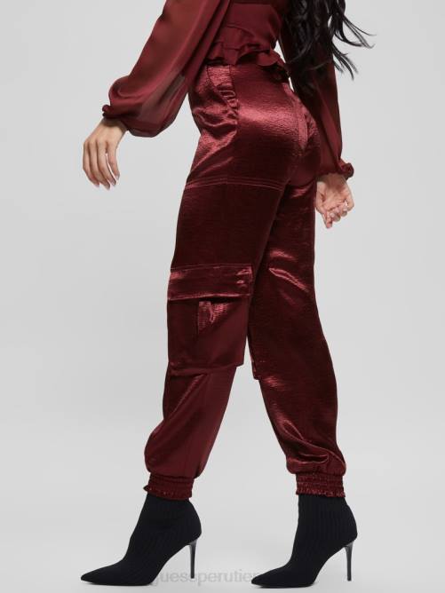 GUESS pantalones cargo eco soundwave de satén mujer 0P8X2225 vino místico vestir